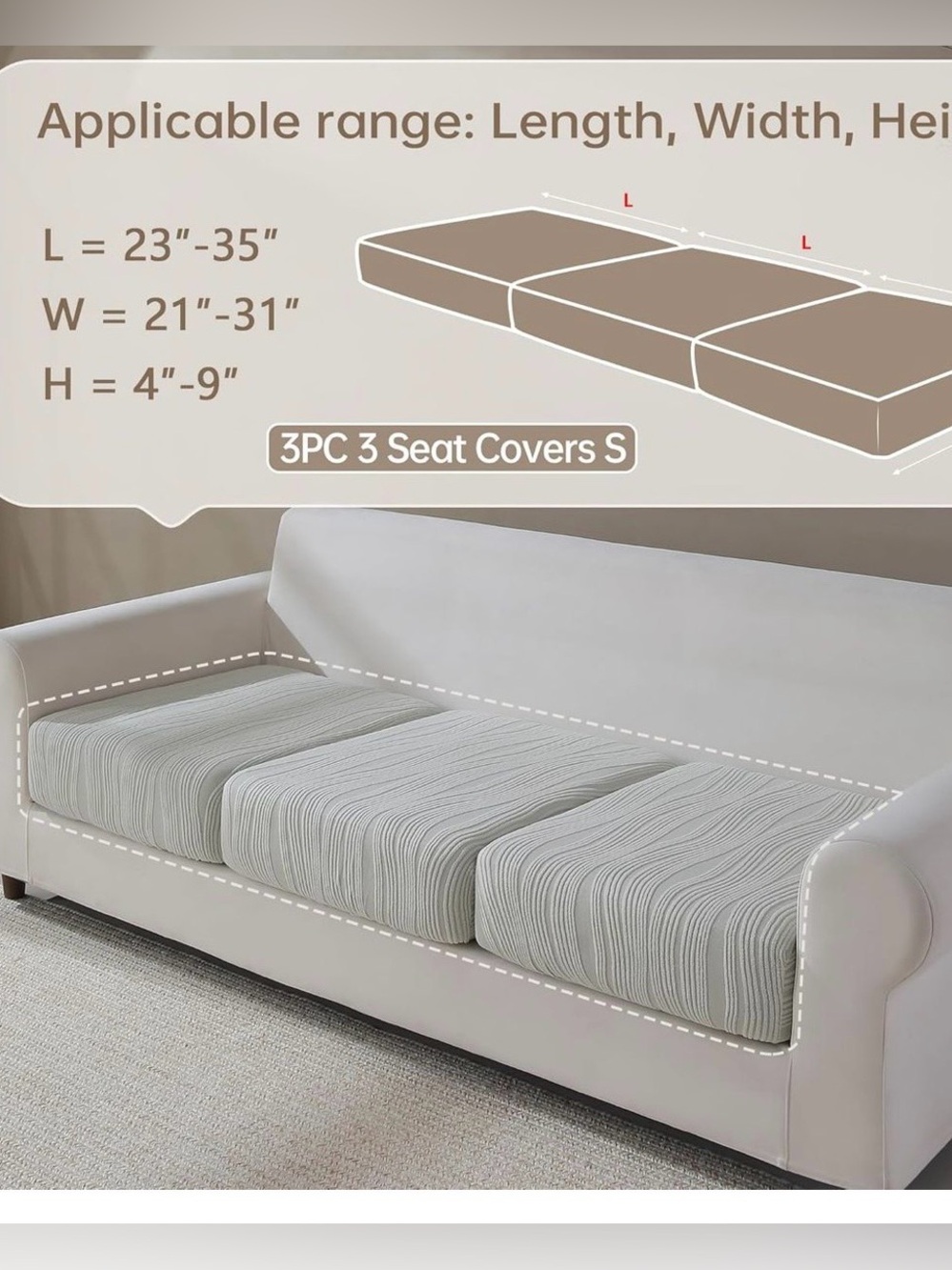 Neutral Gray 3-Piece Sofa Seat Covers - compare to over $50 on Amazon